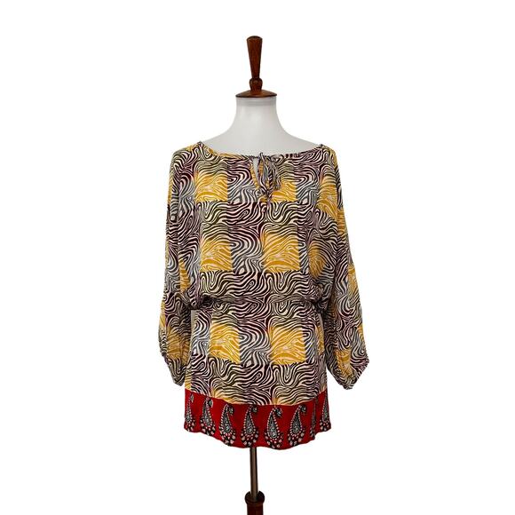 Tolani Womens Bohemian Print 100% Silk Tunic Top Multicolor L Large - Picture 1 of 7